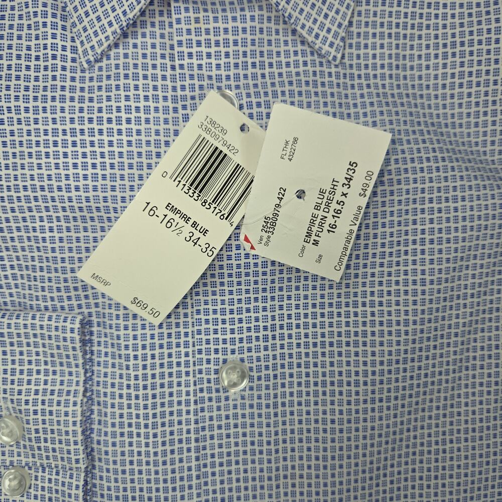 Calvin Klein Men Regular Fit Blue White Wrinkle Free Dress Shirt Large 16 16.5 - Picture 2 of 7